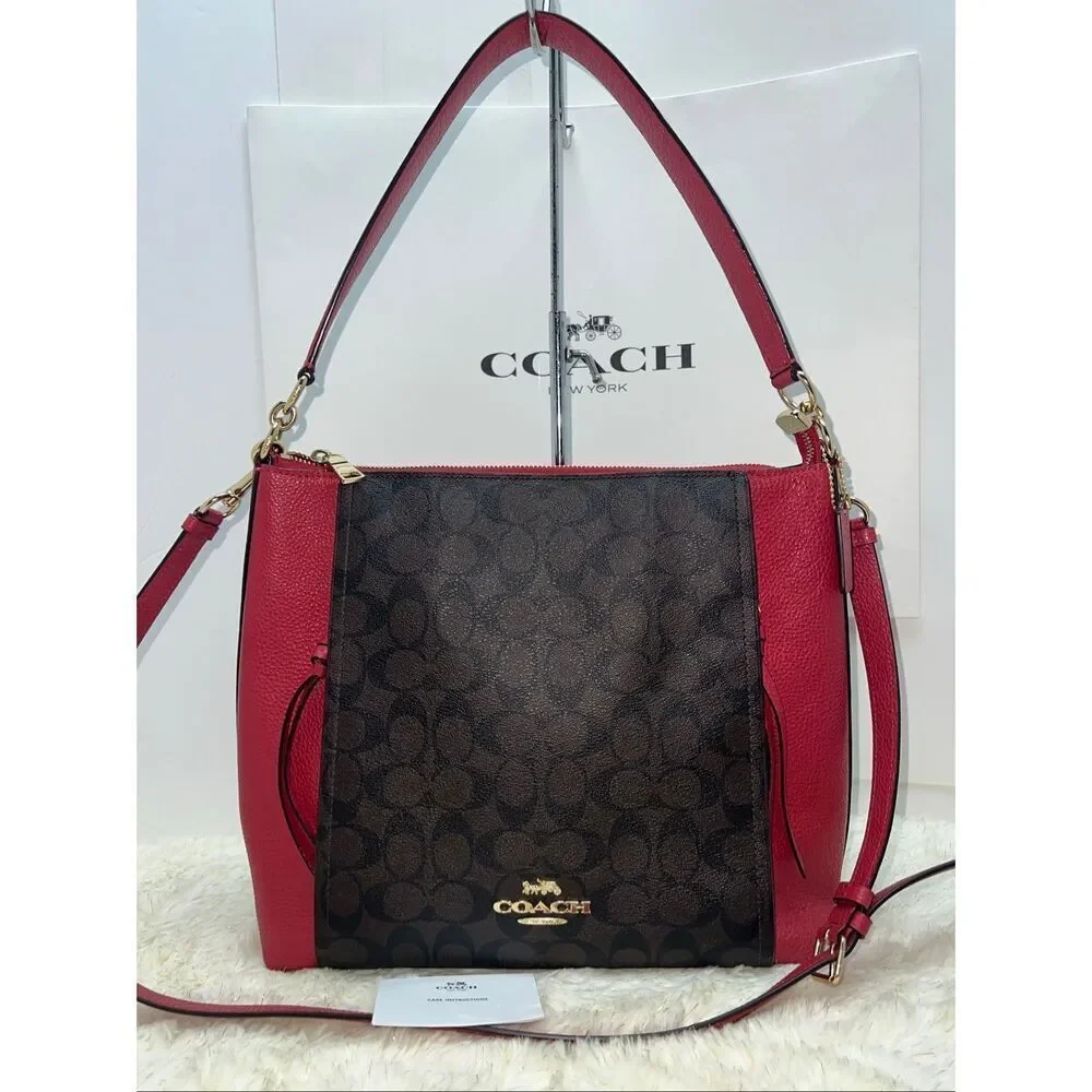 ➡️Coach Marlon Shoulder/Crossbody Handbag Sig Canvas Pebbled Leather F79993 $428 - Picture 1 of 8